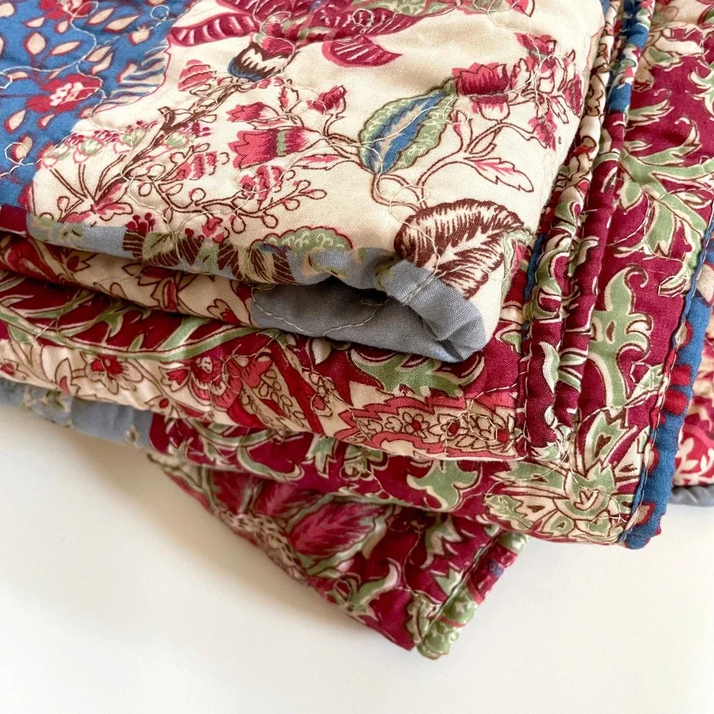 Quilted Patchwork Floral Pillow Sham Set of 4 Cottagecore Farmhouse Red Blue